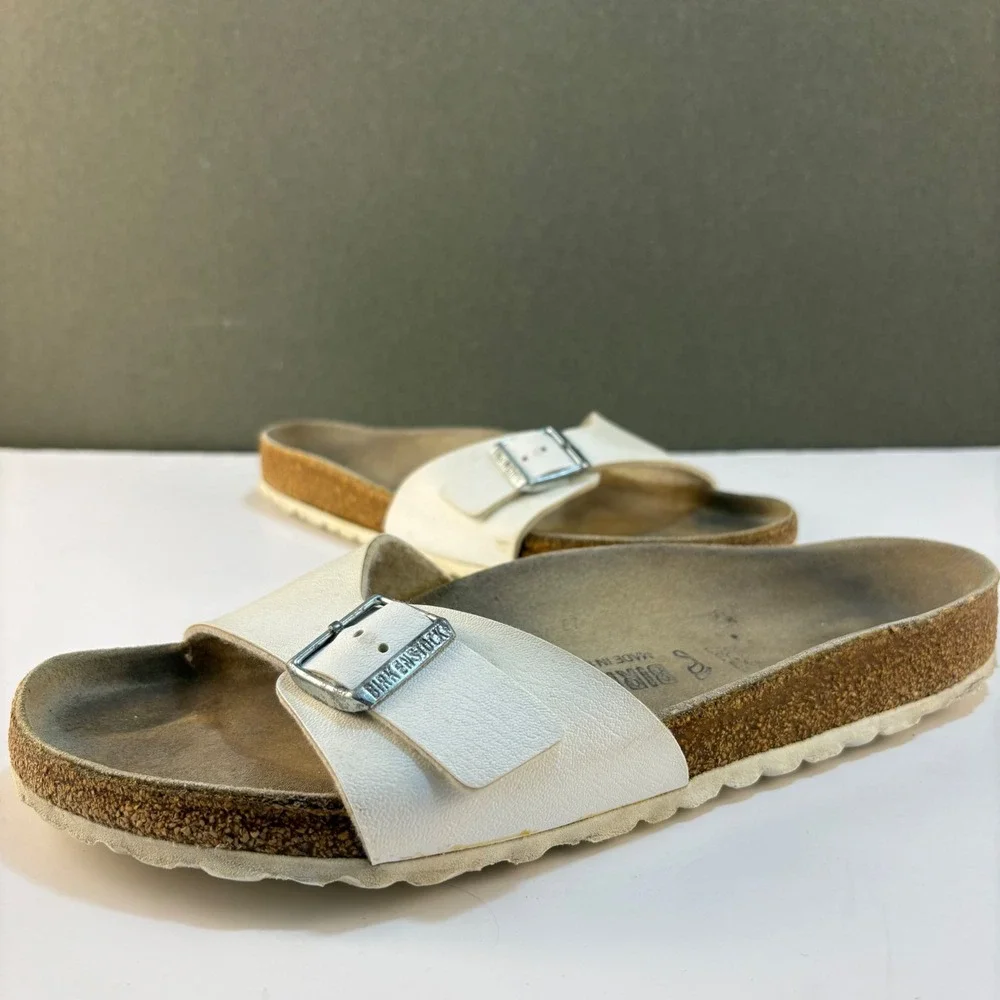 Birkenstock Madrid White Birko-Flor Slide Sandals EU 41 US Women 10-10.5 Regular